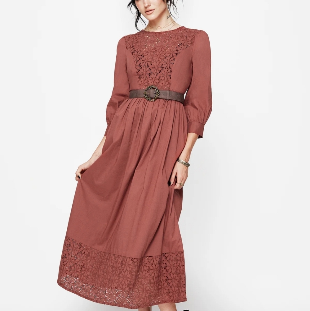 NWT Disturbia Cavern Cotton Broderie Button Up Midaxi Dress